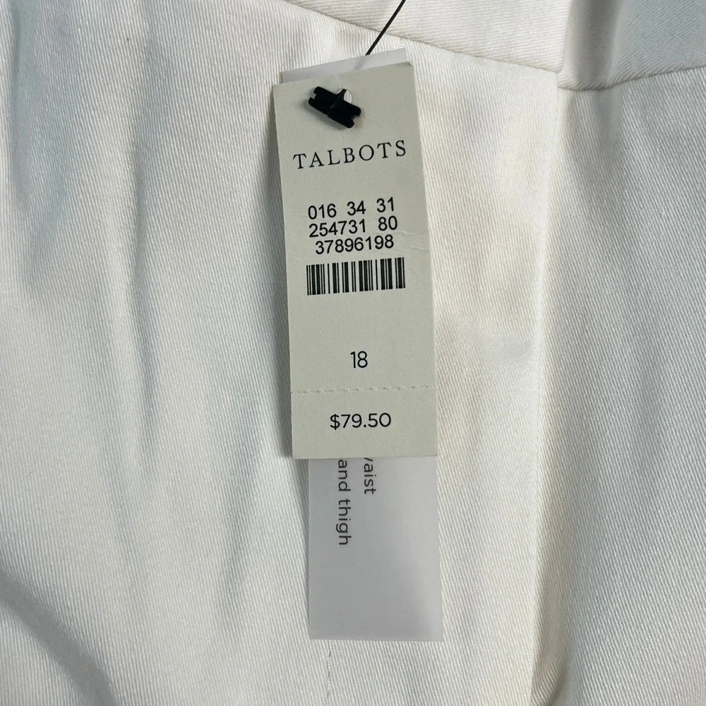 NWT Talbots Heritage White Straight Leg Trousers Pants Womens 18 (39x29) Cotton